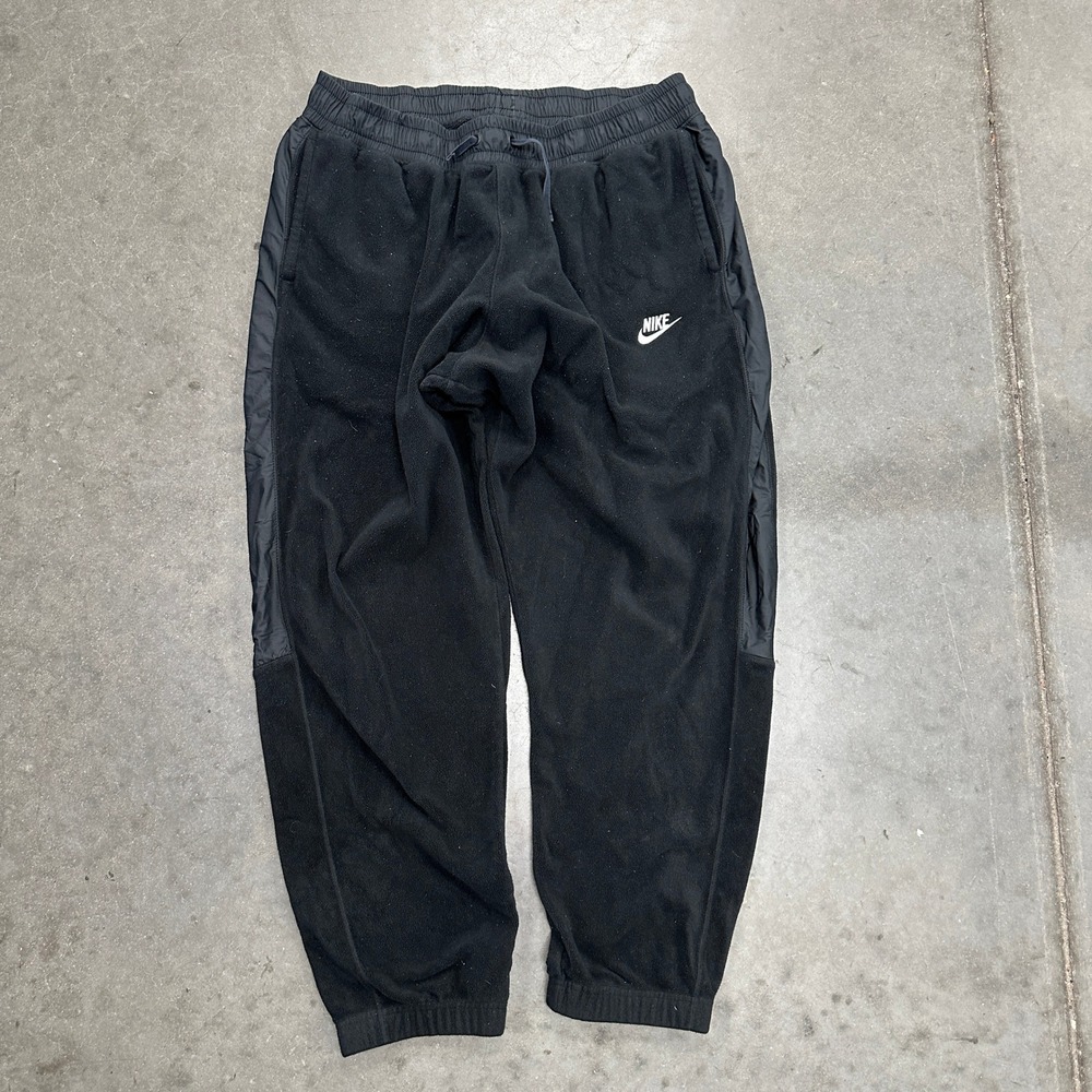 Nike Mens Fleece Joggers Black XL Embroidered Logo Sweatpants Side Panel Mixed